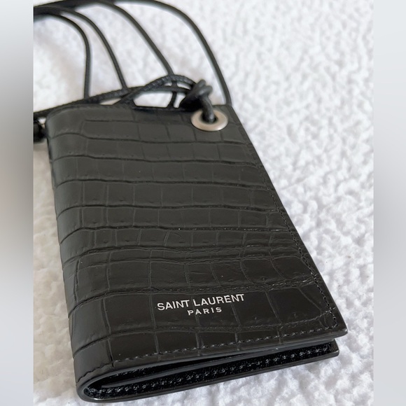 Authentic Saint Laurent Croc Embossed Flip Card Case with Lanyard - Picture 7 of 16